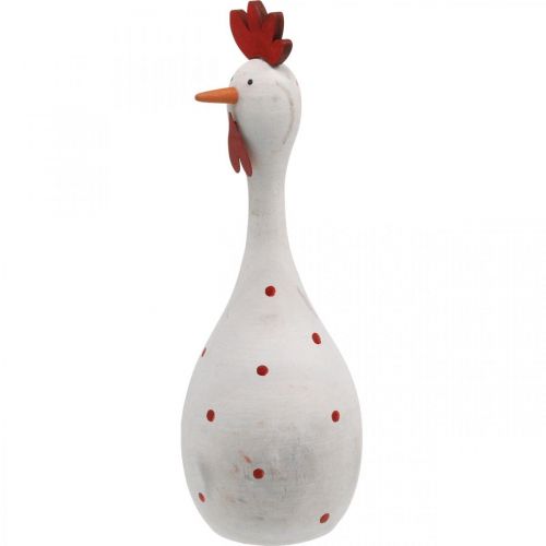Floristik24 Poule déco en bois blanc à pois Figure de Pâques Ø7cm H20cm