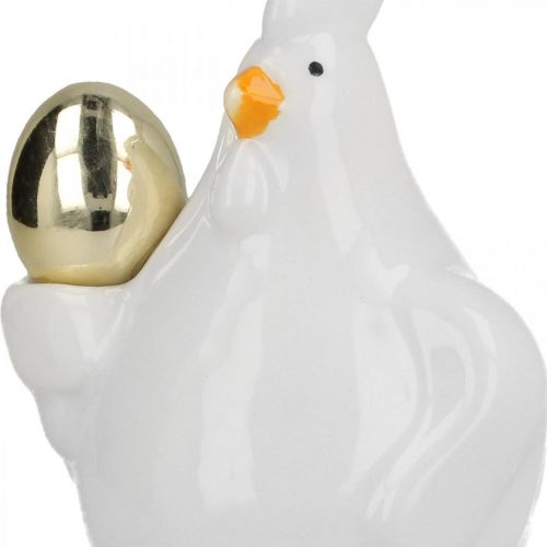 Article Poule décorative avec oeuf doré, figurine de Pâques en porcelaine, décoration de Pâques poule H12cm 2pcs