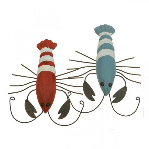 Floristik24 Décoration maritime homard bois et métal rouge/bleu L16cm 4pcs