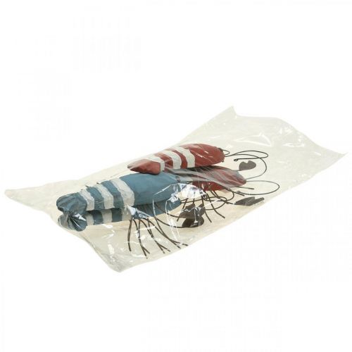 Article Homard décoration maritime bois et métal rouge/bleu L23cm 4pcs