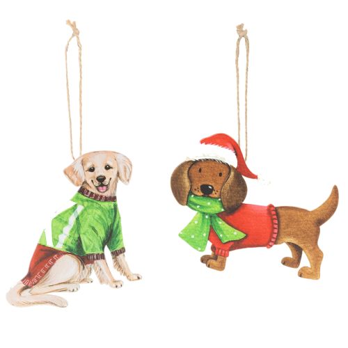Décoration de Noël en forme de chien, ornement à suspendre, chien avec écharpe et chapeau, 12 cm, lot de 2