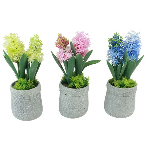 Article Jacinthe artificielle en pot jaune rose bleu H23cm 3pcs
