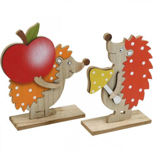 Floristik24 Figurine d&#39;automne, hérisson avec pomme et champignon, décoration bois orange/rouge H24/23,5cm lot de 2