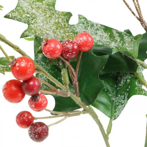 Article Branche de houx artificielle, baies d&#39;hiver, décorations de Noël, houx enneigé vert, rouge L63cm