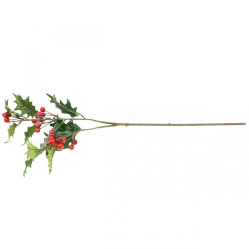 Floristik24 Branche de houx artificielle, baies d'hiver, décorations de Noël, houx enneigé vert, rouge L63cm