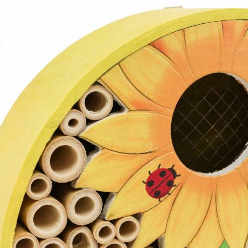 Article Hôtel à Insectes Maison à Insectes Ronde en Bois Jaune Tournesol Ø25cm