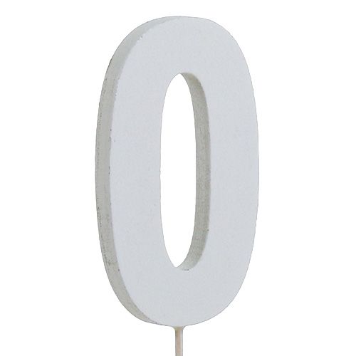 Floristik24 Chiffre anniversaire blanc „0" sur tige L. 27 cm 10 p.
