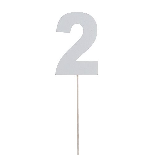 Floristik24 Chiffre anniversaire blanc „2 » sur tige L. 27 cm 10 p.