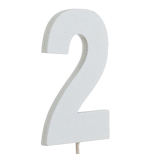 Chiffre anniversaire blanc „2 » sur tige L. 27 cm 10 p.