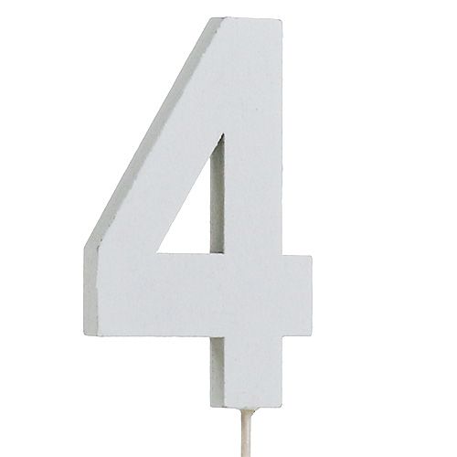 Chiffre anniversaire blanc „4 » sur tige L. 27 cm 10 p.