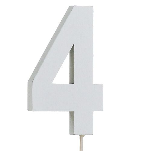 Floristik24 Chiffre anniversaire blanc „4 » sur tige L. 27 cm 10 p.