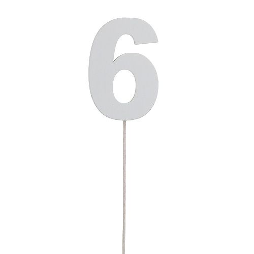 Floristik24 Chiffre anniversaire blanc „6 » sur tige L. 27 cm 10 p.