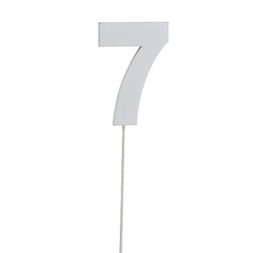 Chiffre anniversaire blanc „7 » sur tige L. 27 cm 10 p.
