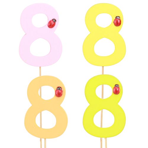 Floristik24 Chiffre d&#39;anniversaire &quot;8&quot; bouchon numéroté coloré en bois 7,5cm 16 pièces