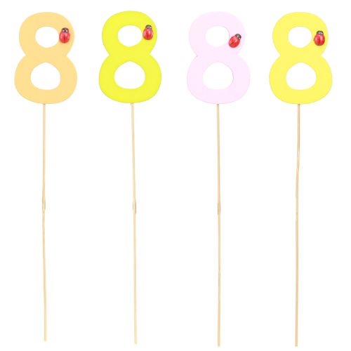 Article Chiffre d'anniversaire "8" bouchon numéroté coloré en bois 7,5cm 16 pièces