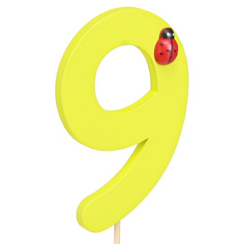 Article Chiffre d&#39;anniversaire «9» sur le bâton, bouchons numérotés en bois coloré 7,5cm 16 pièces