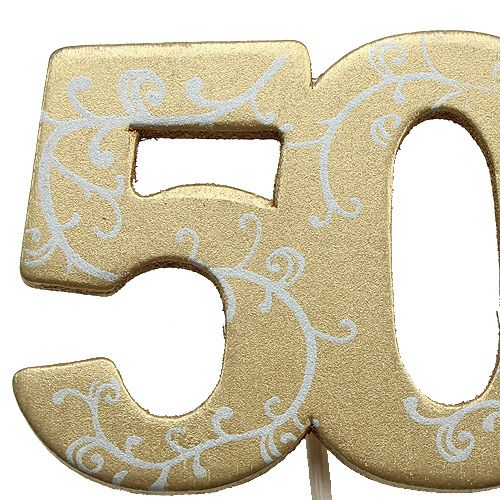 Floristik24 Numéro en bois doré sur pique "50" 36 p.