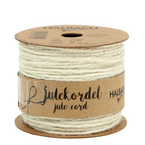 Floristik24 Cordon de jute blanc Cordon pour travaux manuels Ø2mm 50m