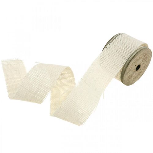 Article Ruban jute naturel, ruban déco, jute fibre naturelle blanchi, blanc L45mm L3m