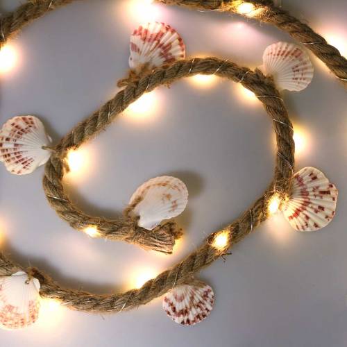 Floristik24 Corde en jute avec coquillages et LED 200cm décoration poisson restaurant