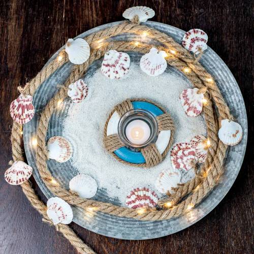 Floristik24 Corde en jute avec coquillages et LED 200cm décoration poisson restaurant