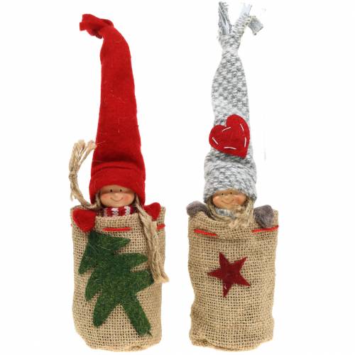 Floristik24 Sac de jute de décoration de Noël avec poupée H30cm 2pcs