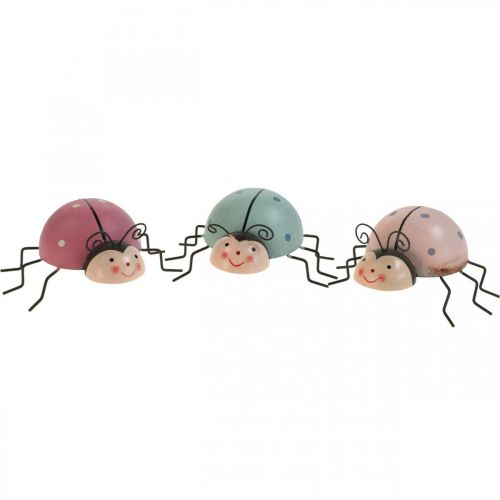 Figurine décorative en forme de scarabée, décoration printanière pastel, métal, 8,5 x 10,5 cm, 3 pièces