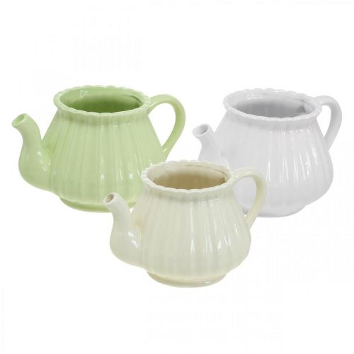 Floristik24 Cafetière décorative en céramique, cache-pot vert, blanc, crème L19cm Ø7.5cm