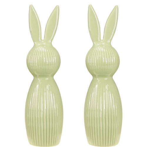 Article Figurine de lapin de Pâques en céramique vert pastel, décoration de table, 22 cm, lot de 2