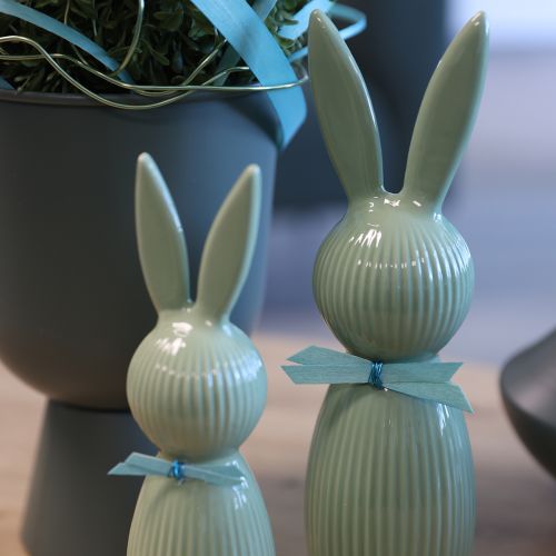 Article Figurine de lapin de Pâques en céramique vert pastel, décoration de table, 22 cm, lot de 2