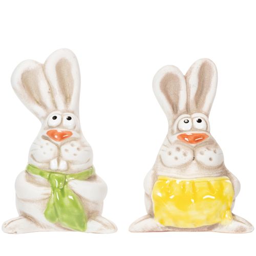 Article Figurines de lapins de Pâques, décorations en céramique peintes à la main, motif amusant pour la décoration de Pâques, 11 cm, lot de 4