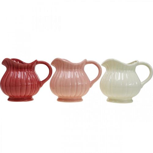 Floristik24 Vase déco, cruche avec anse céramique blanche, rose, rouge H14,5cm 3pcs