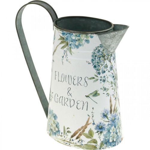 Floristik24 Vase à fleurs cruche fleurs bleu, vert jardinière décoration de jardin métal 23cm