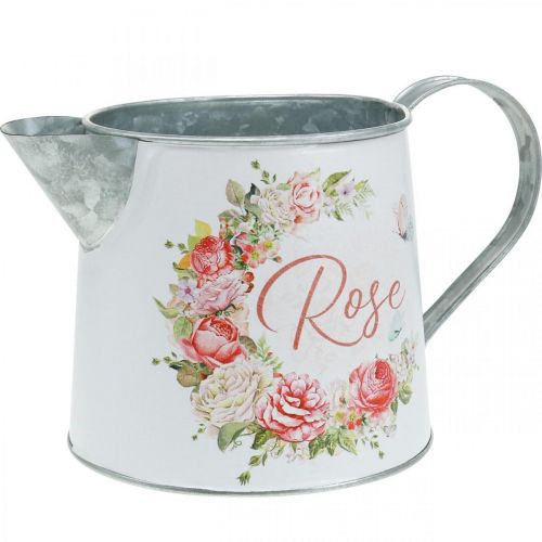 Pichet, jardinière, cache-pot métal motif rose H12cm Ø10.5c