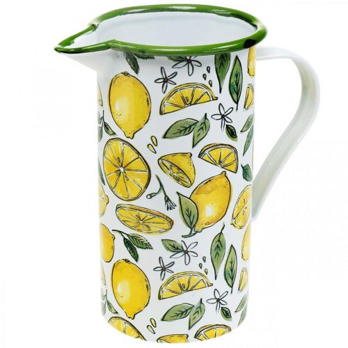 Verseuse émaillée, décor méditerranéen, verseuse motif citron H19,5cm Ø9cm