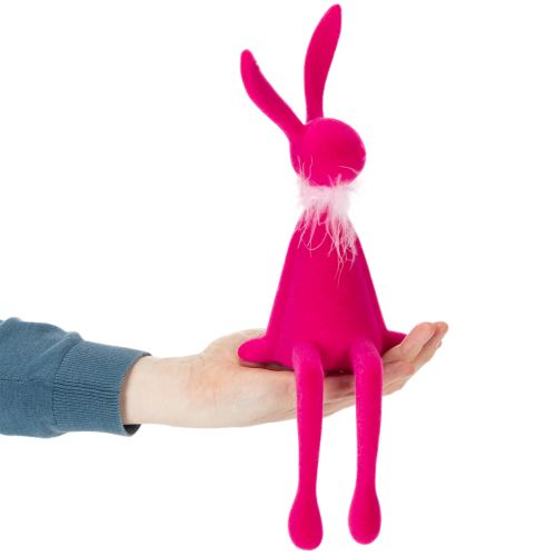 Article Décoration de Pâques : lapin à poser sur une étagère ou un buffet, avec boa en plumes, 36 cm, lot de 2.