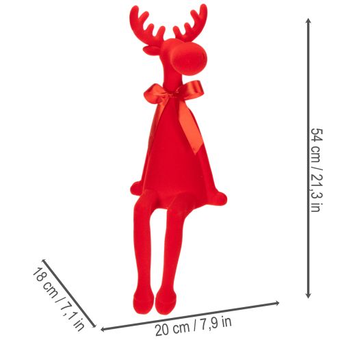 Figurine décorative d'élan avec nœud, assis, floqué, à poser sur une étagère, 54 cm | Floristik24.be