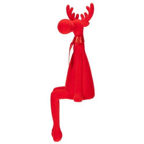 Figurine décorative d'élan avec nœud, assis, floqué, à poser sur une étagère, 54 cm | Floristik24.be