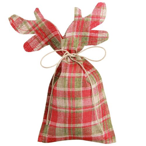 Floristik24 Sac cadeau à carreaux en tissu Renne de Noël 22×28cm 5 pcs