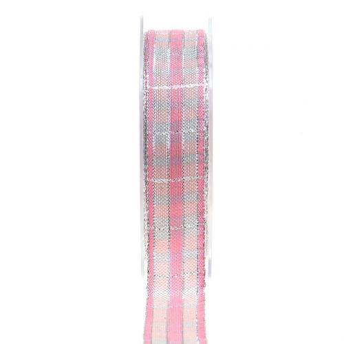 Karoband avec mica rose-argent 25mm 15m