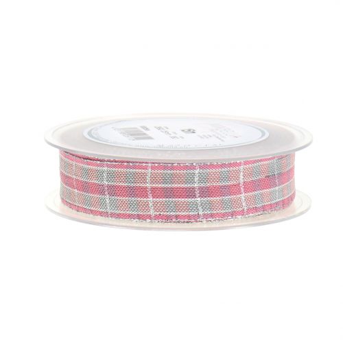 Floristik24 Karoband avec mica rose-argent 25mm 15m