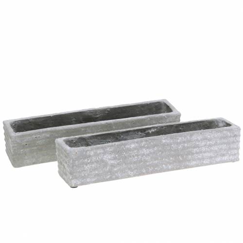 Floristik24 Boîte à plantes béton gris clair 30x7cm H6,5cm 2pcs