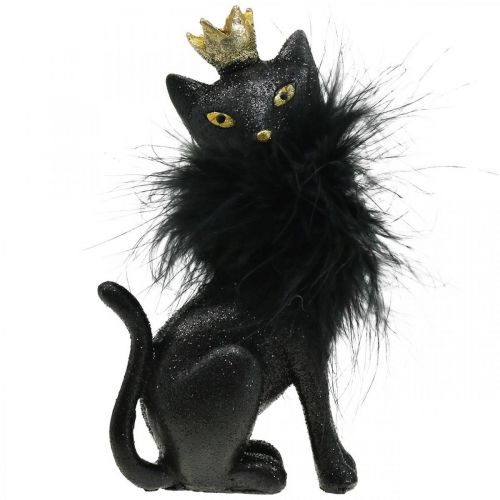 Floristik24 Figurine décorative chat polyrésine avec couronne or noir H12.5cm 2pcs