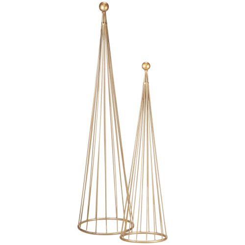 Décoration sapin de Noël en métal cônes dorés H62/83cm lot de 2