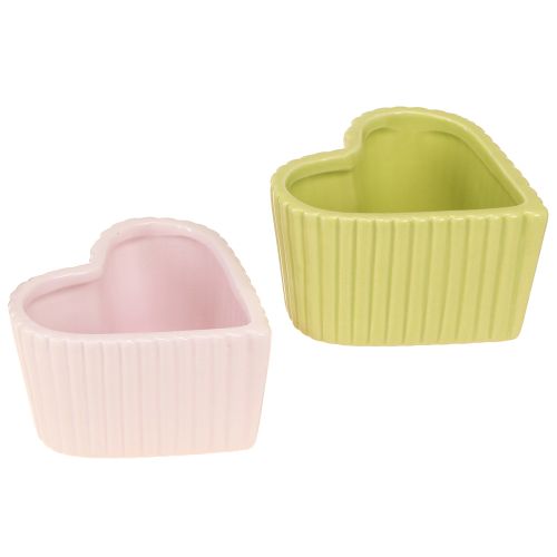 Floristik24 Coeurs décoratifs en céramique vert pastel rose 11×10×6cm 4 pcs
