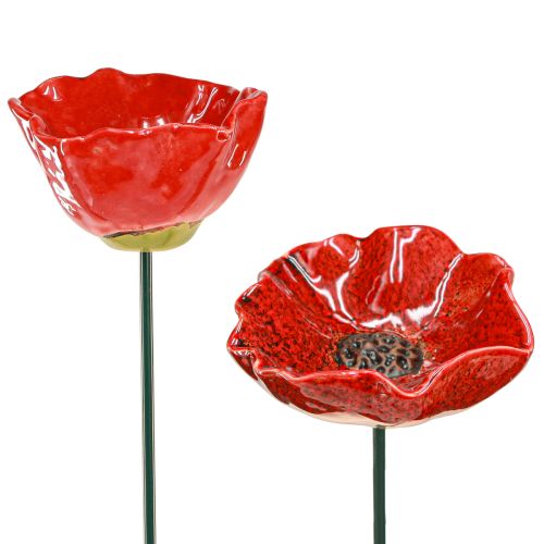Floristik24 Tuteur de jardin décoratif en céramique pour fleurs de pavot coquelicot rouge Ø8cm 4 pièces
