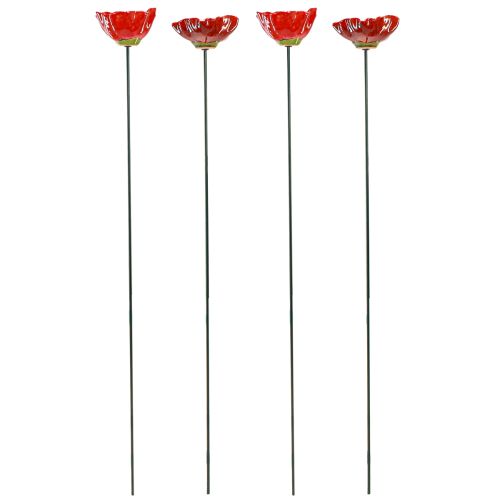 Floristik24 Tuteur de jardin décoratif en céramique pour fleurs de pavot coquelicot rouge Ø8cm 4 pièces