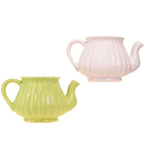 Article Jardinière théière décorative en céramique rose vert 19,5×13,5×11cm 2 pcs