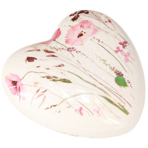 Coeur en céramique coquelicot style campagnard craquelé 11x11cm