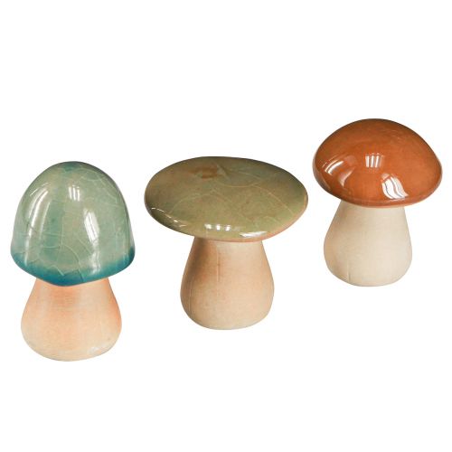 Article Décoration champignons en céramique marron vert bleu décoration automne H6-7.5cm 3 pcs